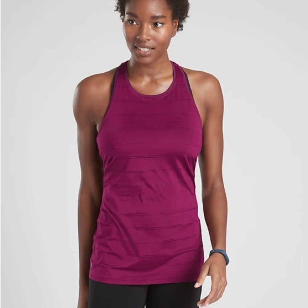 Athleta Racerback Tank Beach Plum Mesh Stripe Lightweight Size L